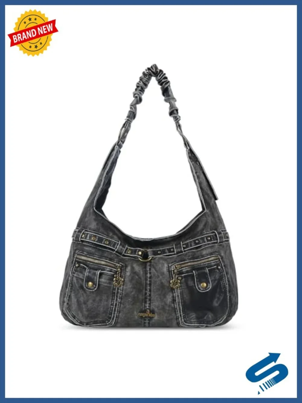 Large Hobo Shoulder Bag Vegan Leather Multi-Pocket Tote for Women